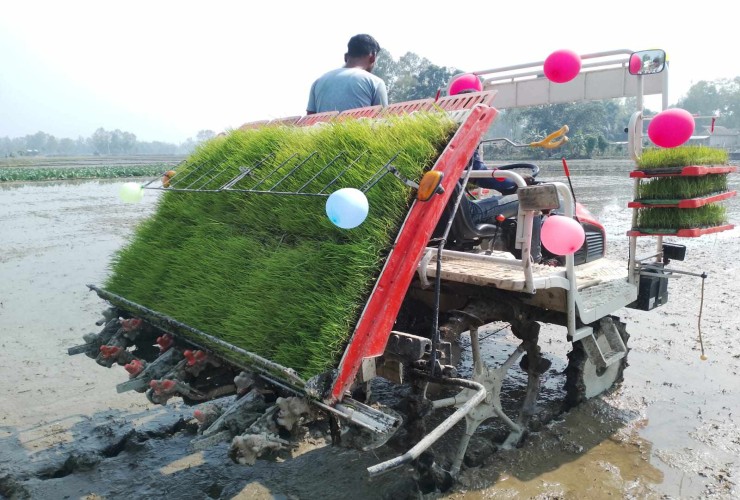 সরিষাবাড়ীতে রাইস ট্রান্সপ্লান্টারের মাধ্যমে ধানের চারা রোপন কার্যক্রমের উদ্বোধন